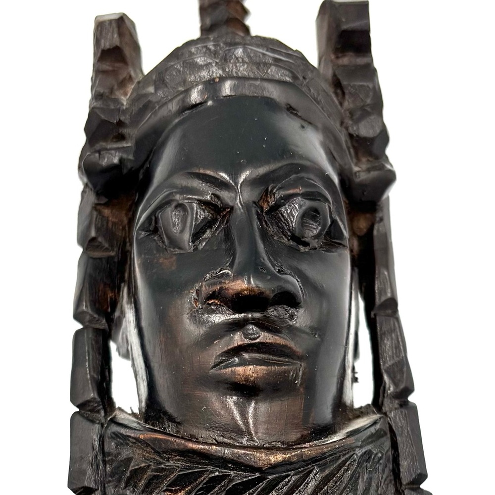Benin King Oba, Carved Ebony Bust, Nigeria West Africa 1930s Tribal Art - Picture 3 of 9